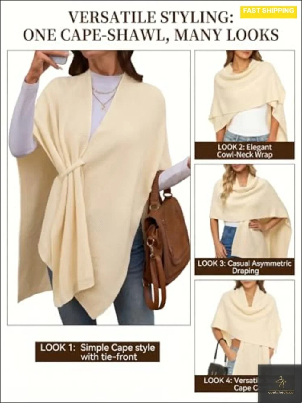 Soft Stretchy Knit Open Front Poncho Shawl Wrap Evening Dress Cape